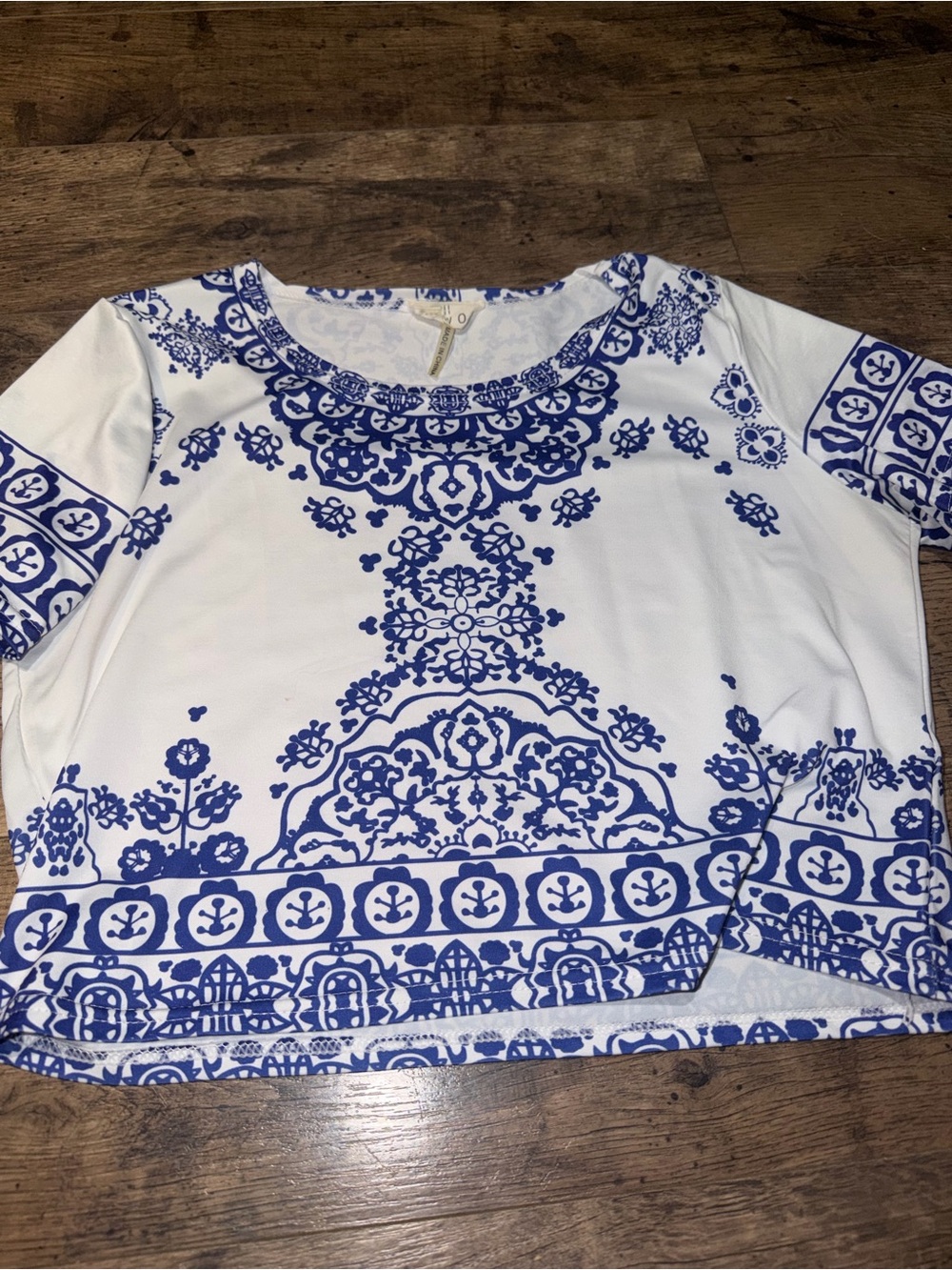 White & Blue Printed Women's Top - Elegant Short Sleeve Blouse & Short SET